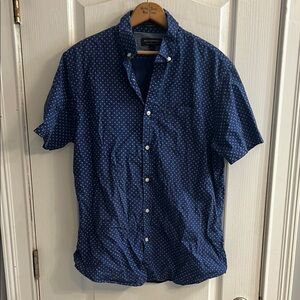 Navy Blue and White flower Polka Dot Men's Shirt